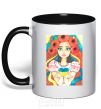 Mug with a colored handle Ukrainian woman with poppies black фото