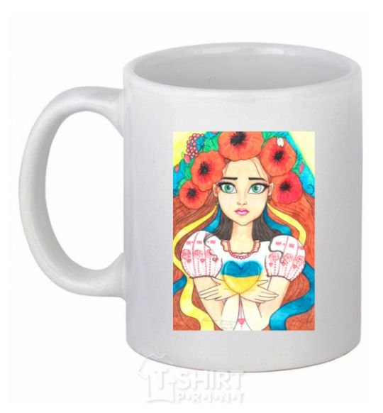 Ceramic mug Ukrainian woman with poppies White фото