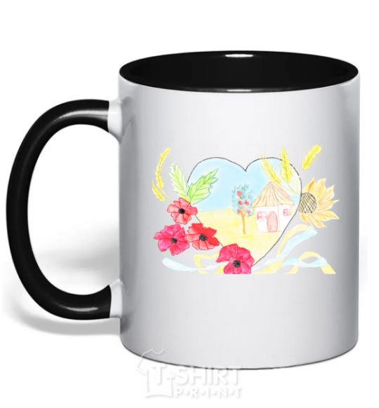 Mug with a colored handle Ukrainian house black фото