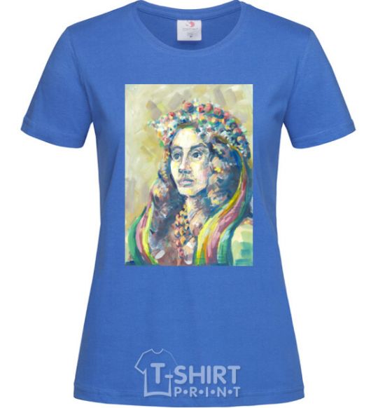 Women's T-shirt Ukrainian woman in a wreath royal-blue фото