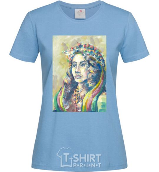 Women's T-shirt Ukrainian woman in a wreath sky-blue фото