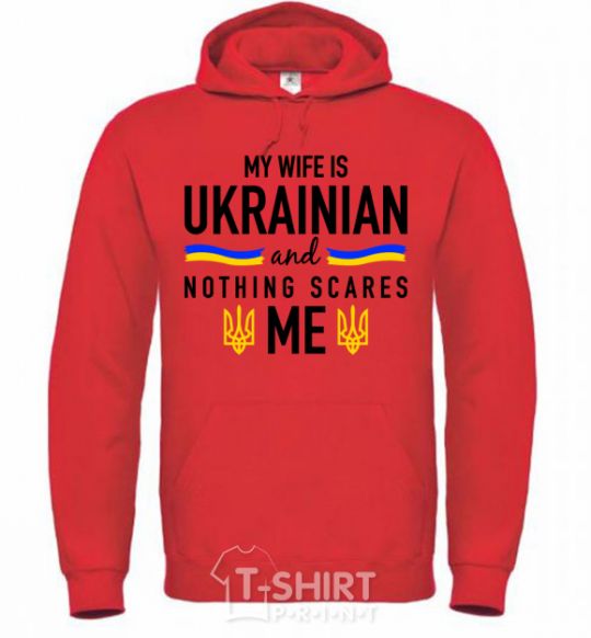 Мужская толстовка (худи) My wife is ukrainian Ярко-красный фото
