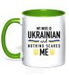 Mug with a colored handle My wife is ukrainian kelly-green фото