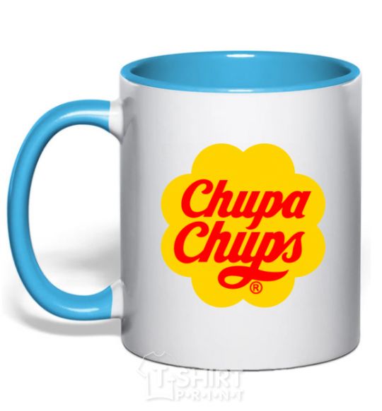 Mug with a colored handle Chupa Chups sky-blue фото
