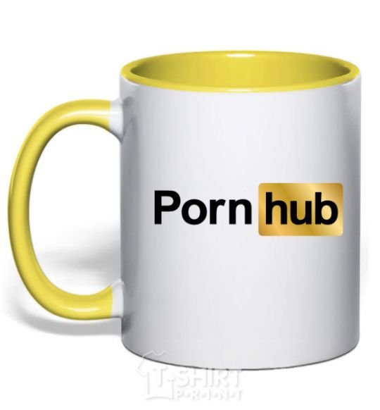 Mug with a colored handle Pornhub yellow фото