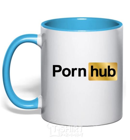 Mug with a colored handle Pornhub sky-blue фото