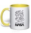 Mug with a colored handle Nasa white yellow фото