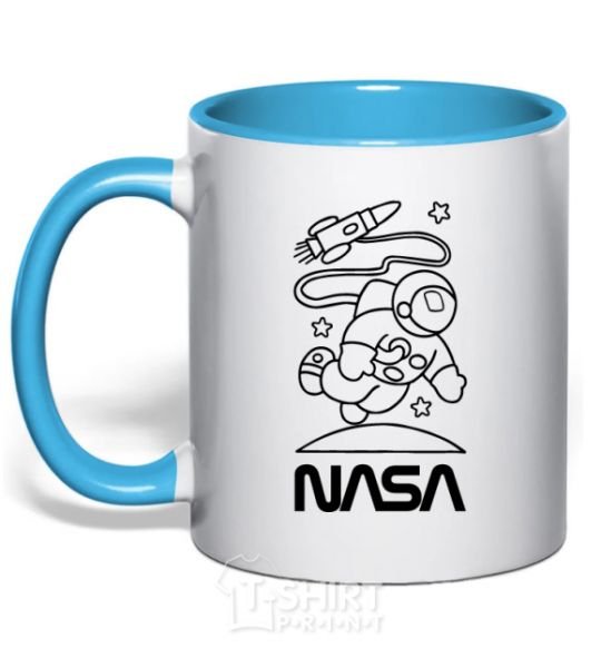 Mug with a colored handle Nasa white sky-blue фото