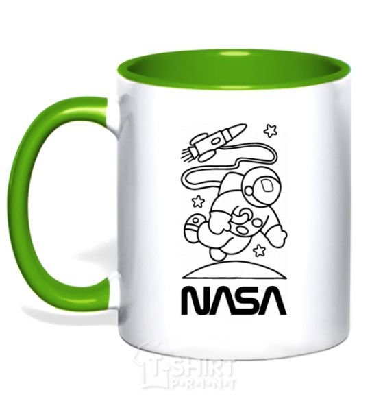 Mug with a colored handle Nasa white kelly-green фото