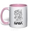 Mug with a colored handle Nasa white light-pink фото