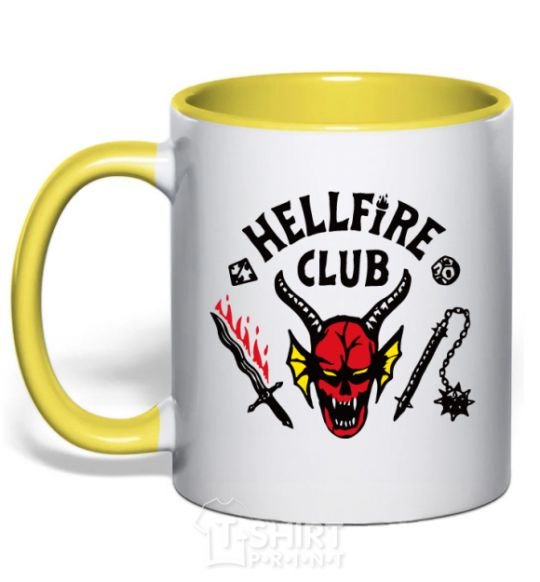 Mug with a colored handle Hellfire Club yellow фото