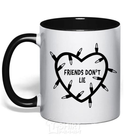 Mug with a colored handle Friends dont lie black фото