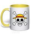 Mug with a colored handle One piece skull yellow фото