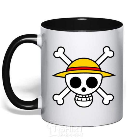 Mug with a colored handle One piece skull black фото