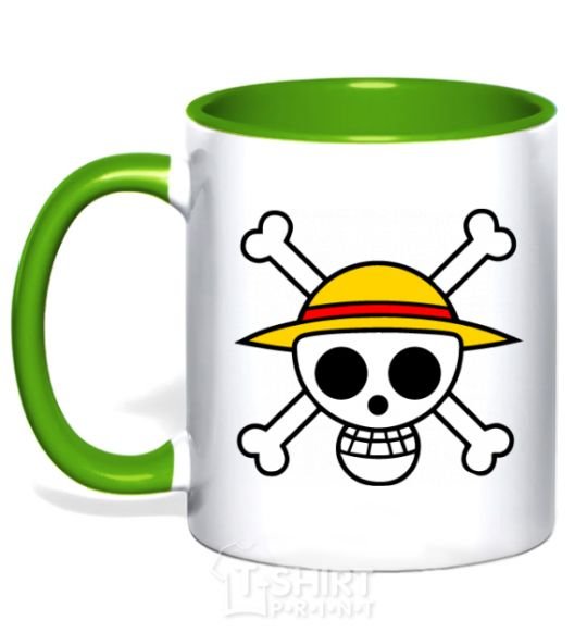 Mug with a colored handle One piece skull kelly-green фото