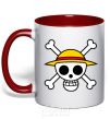 Mug with a colored handle One piece skull red фото