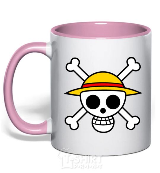 Mug with a colored handle One piece skull light-pink фото