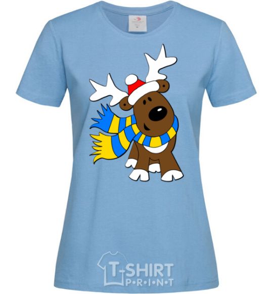 Women's T-shirt Striped deer Ukrainian sky-blue фото