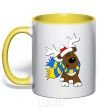 Mug with a colored handle Striped deer Ukrainian yellow фото