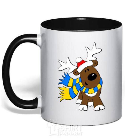 Mug with a colored handle Striped deer Ukrainian black фото