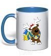 Mug with a colored handle Striped deer Ukrainian royal-blue фото