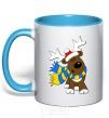 Mug with a colored handle Striped deer Ukrainian sky-blue фото