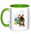 Mug with a colored handle Striped deer Ukrainian kelly-green фото