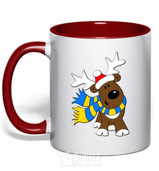 Mug with a colored handle Striped deer Ukrainian red фото