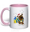Mug with a colored handle Striped deer Ukrainian light-pink фото