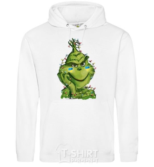 Men`s hoodie Ukrainian garlanded grinch White фото