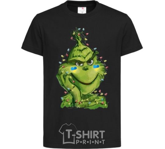 Kids T-shirt Ukrainian garlanded grinch black фото