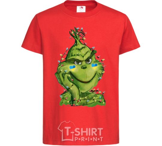 Kids T-shirt Ukrainian garlanded grinch red фото