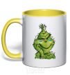 Mug with a colored handle Ukrainian garlanded grinch yellow фото