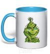 Mug with a colored handle Ukrainian garlanded grinch sky-blue фото