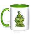 Mug with a colored handle Ukrainian garlanded grinch kelly-green фото