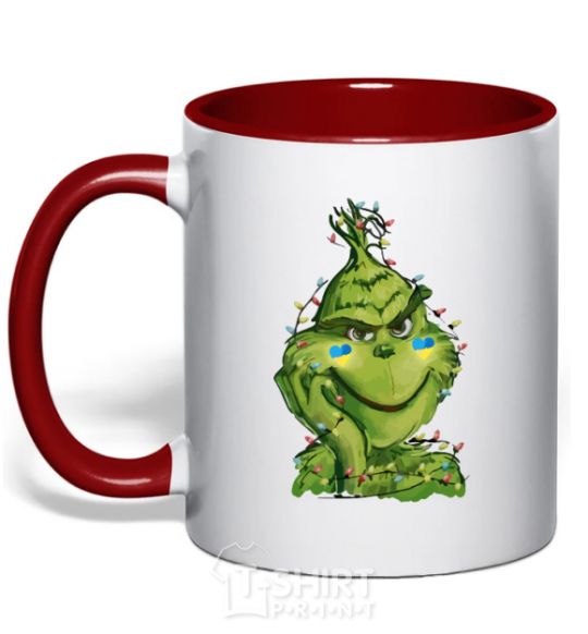 Mug with a colored handle Ukrainian garlanded grinch red фото