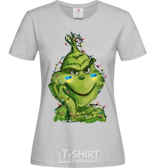 Women's T-shirt Ukrainian garlanded grinch grey фото