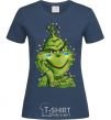 Women's T-shirt Ukrainian garlanded grinch navy-blue фото