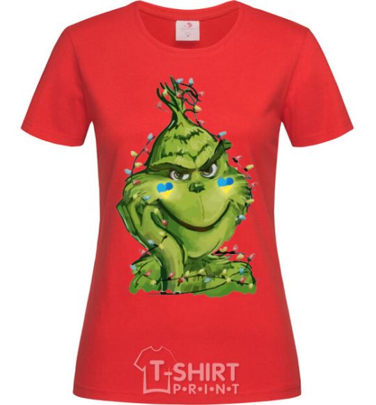 Women's T-shirt Ukrainian garlanded grinch red фото