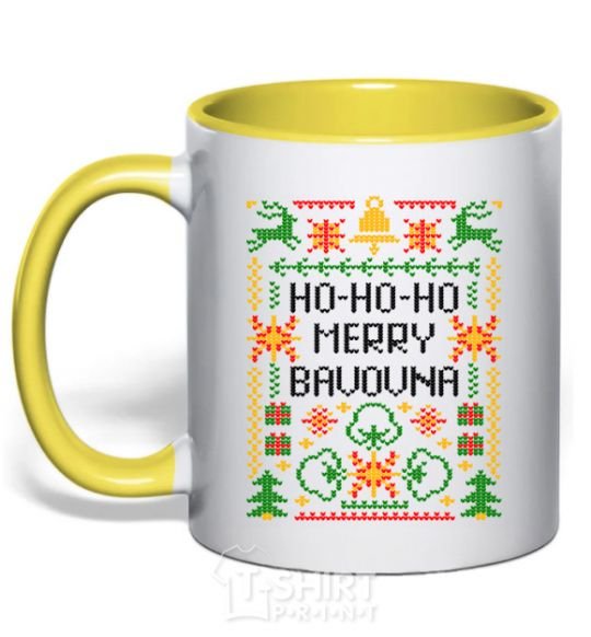 Mug with a colored handle New Year's bavovna yellow фото