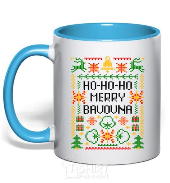 Mug with a colored handle New Year's bavovna sky-blue фото