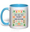 Mug with a colored handle New Year's bavovna sky-blue фото