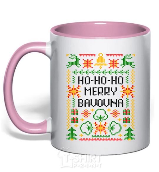 Mug with a colored handle New Year's bavovna light-pink фото