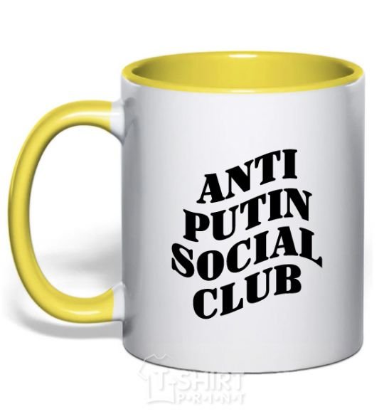 Mug with a colored handle Anti putin social club yellow фото