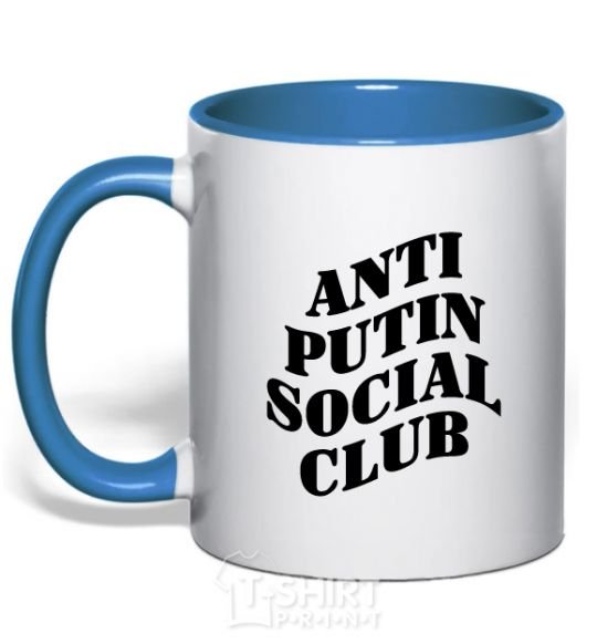 Mug with a colored handle Anti putin social club royal-blue фото