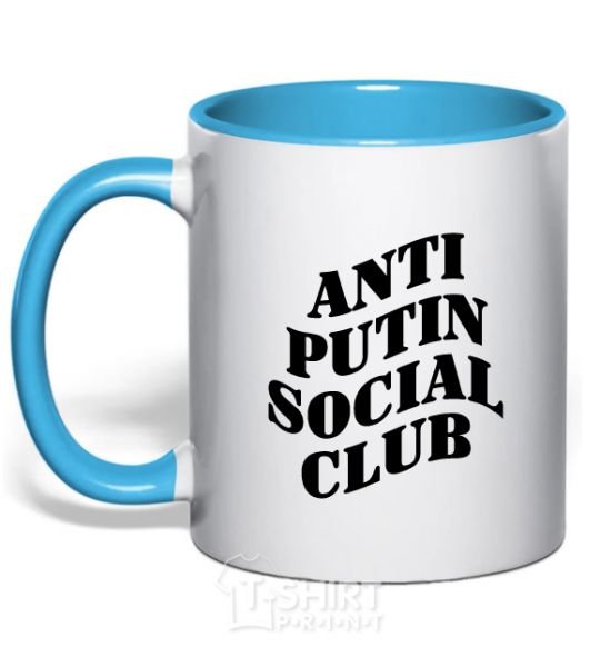 Mug with a colored handle Anti putin social club sky-blue фото