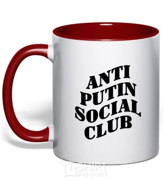 Mug with a colored handle Anti putin social club red фото