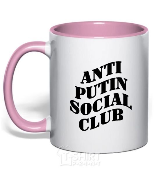 Mug with a colored handle Anti putin social club light-pink фото