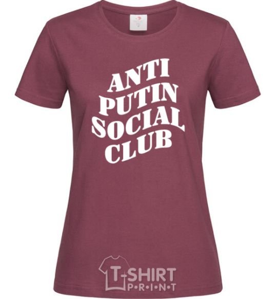 Women's T-shirt Anti putin social club burgundy фото
