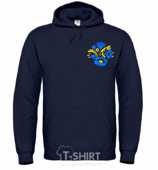 Men`s hoodie Flowers ornament Embroidery navy-blue фото